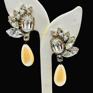 Dramatic Vintage Faux Pearl Drop Rhinestone Earrings